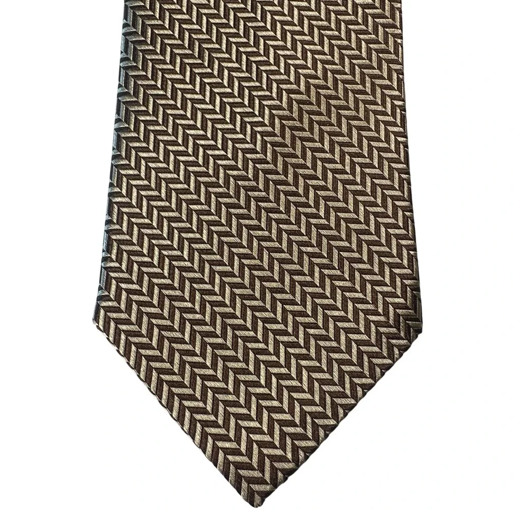 Paul Fredrick Mens Silk Tie Herringbone Pattern‎ Gold Brown Formal NWT